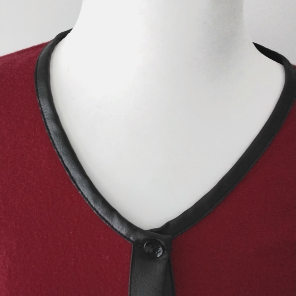 Burgundy cardigan with faux leather trim - Picture 2 of 11